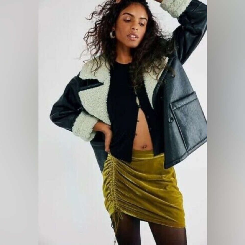 Free people velvet Vivienne mini skirt- olive/gold